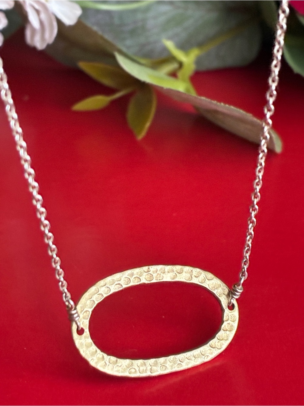 925 Silver Necklace,Textured Gold Oval Pendant Necklace - Women 14”